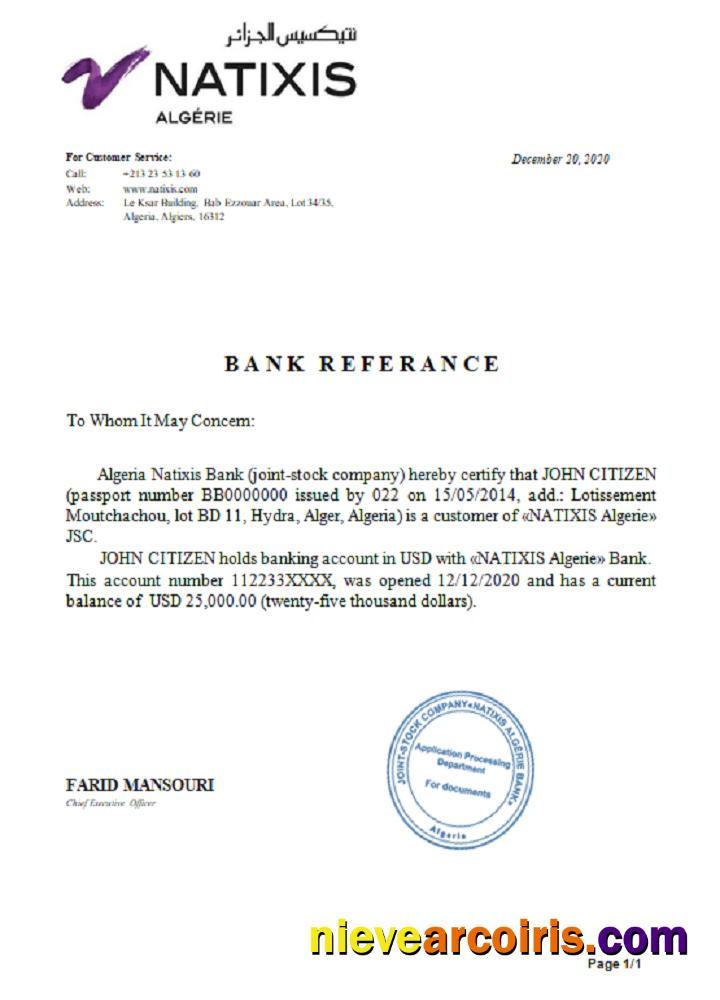 Algeria Natixis Algerie bank reference